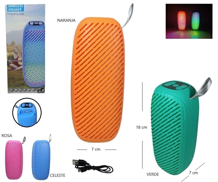 Parlante Wireless KTX-1998 Bluetooth con Luces LED RGB | Portátil 5W